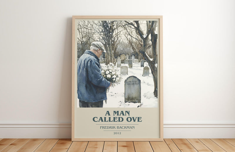 A Man Called Ove book cover print in frame leaning in hallway – coming of age wall art