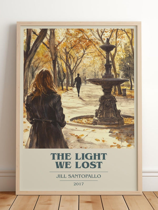 The Light We Lost book cover print in frame leaning in hallway – romance wall art