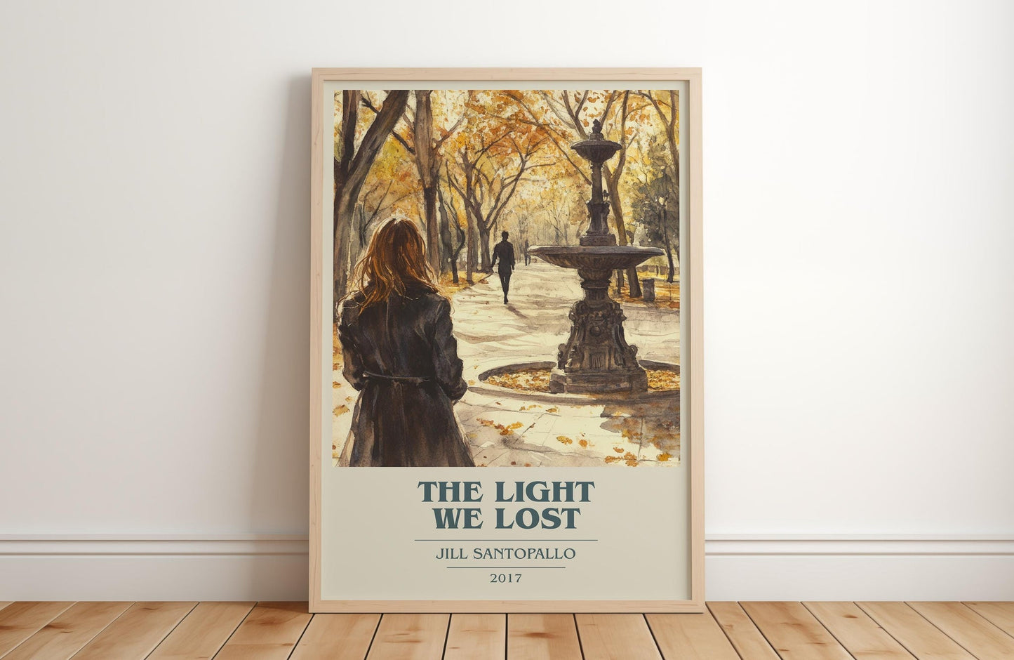 The Light We Lost book cover print in frame leaning in hallway – romance wall art