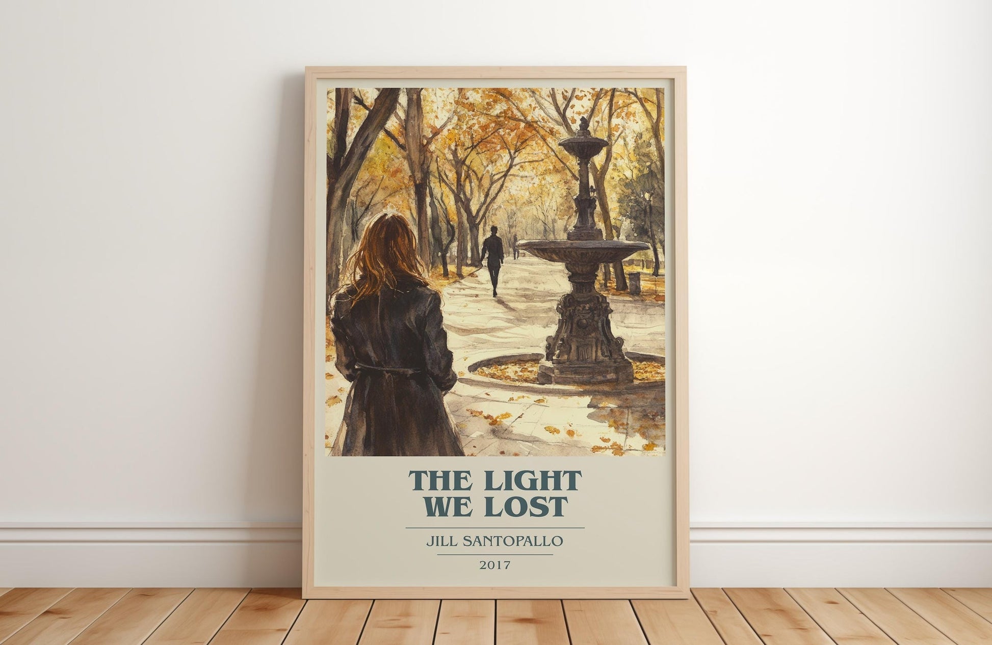 The Light We Lost book cover print in frame leaning in hallway – romance wall art