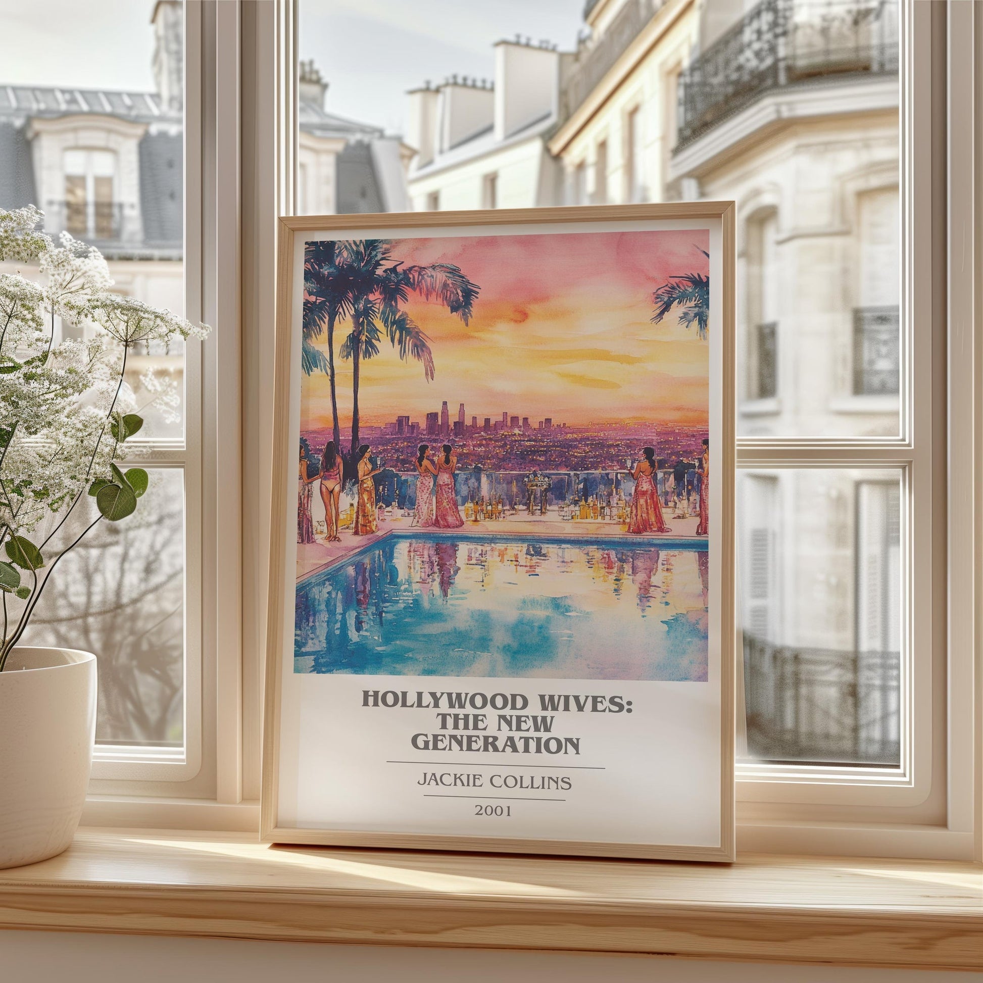 Hollywood Wives: The New Generation book cover print framed by window – literary home decor