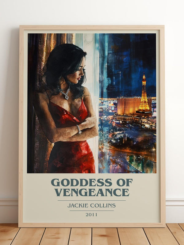 Goddess of Vengeance book cover print in frame leaning in hallway – romance wall art