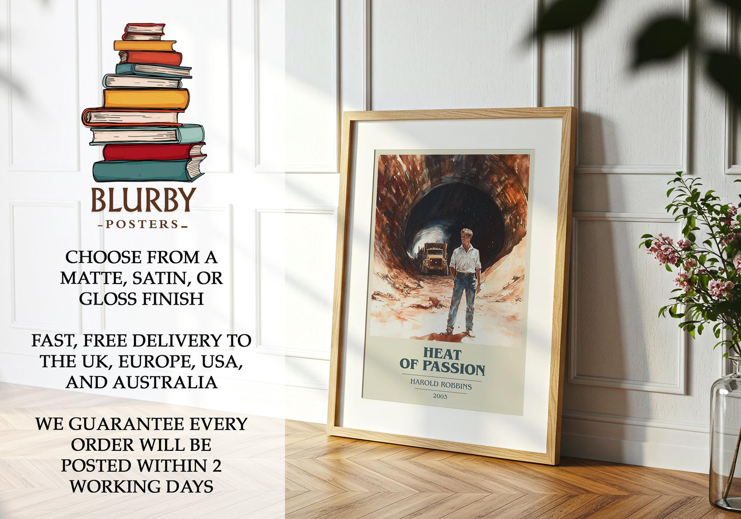 Heat Of Passion by Harold Robbins | Book Poster | Literary Art Gift For Book Lover | Novel Inspired Wall Art | Free Delivery