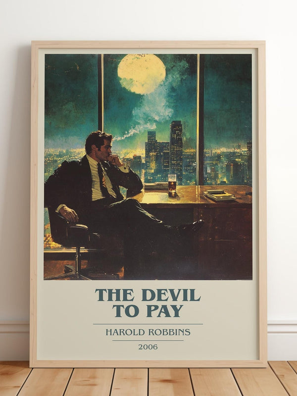 The Devil To Pay book cover print in frame leaning in hallway – thriller wall art