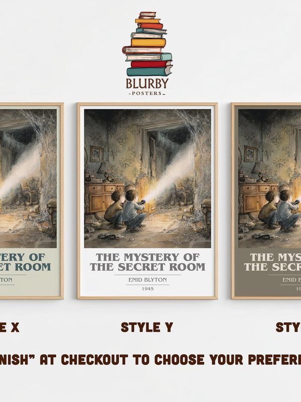 The mystery of the secret room book cover print in frame leaning in hallway – childrens wall art