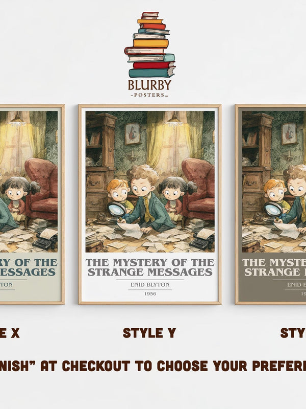 The Mystery of the Strange Messages book cover print in frame leaning in hallway – childrens wall art