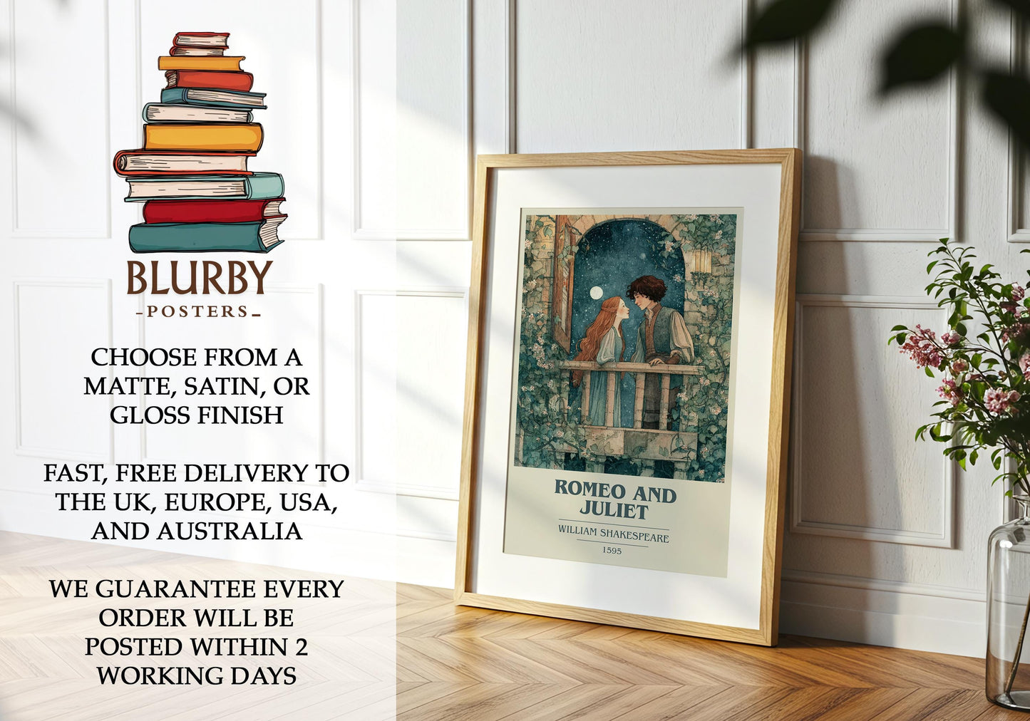 Romeo and Juliet by William Shakespeare | Book Poster | Literary Art Gift For Book Lover | Novel Inspired Wall Art | Free Delivery