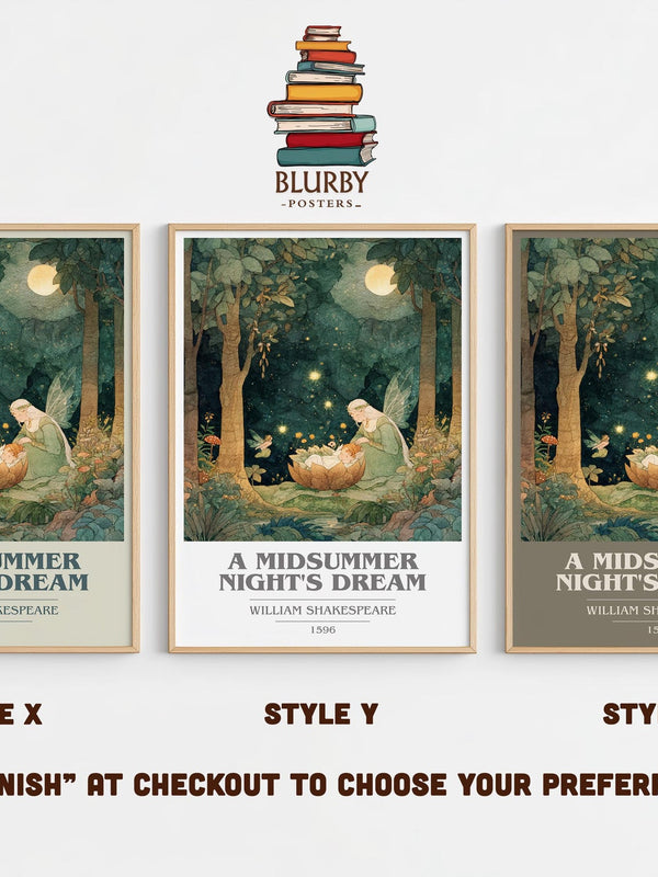 A Midsummer Night's Dream book cover print in frame leaning in hallway – classic literature wall art