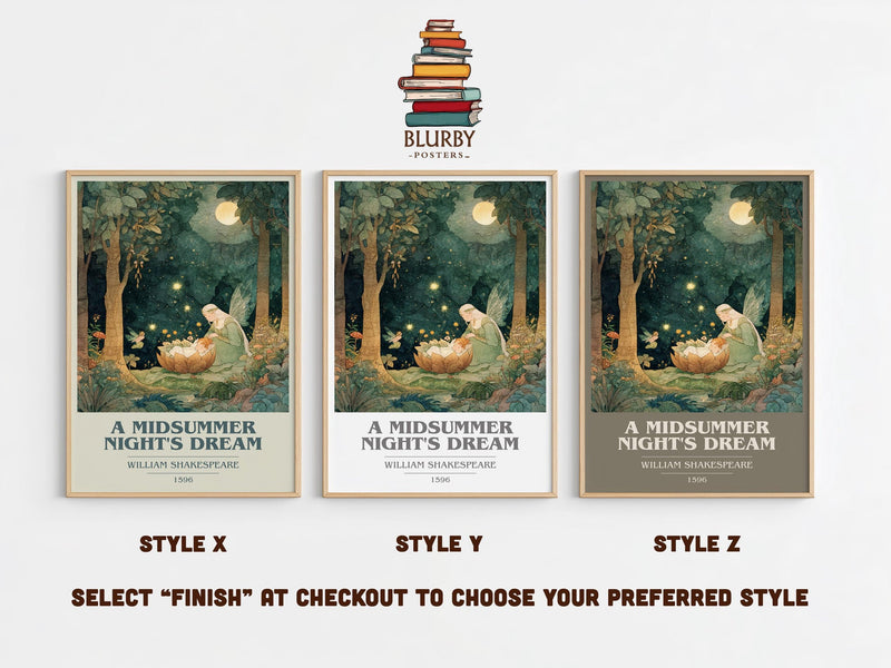 A Midsummer Night's Dream book cover print in frame leaning in hallway – classic literature wall art