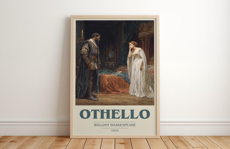 Othello book cover print in frame leaning in hallway – classic literature wall art