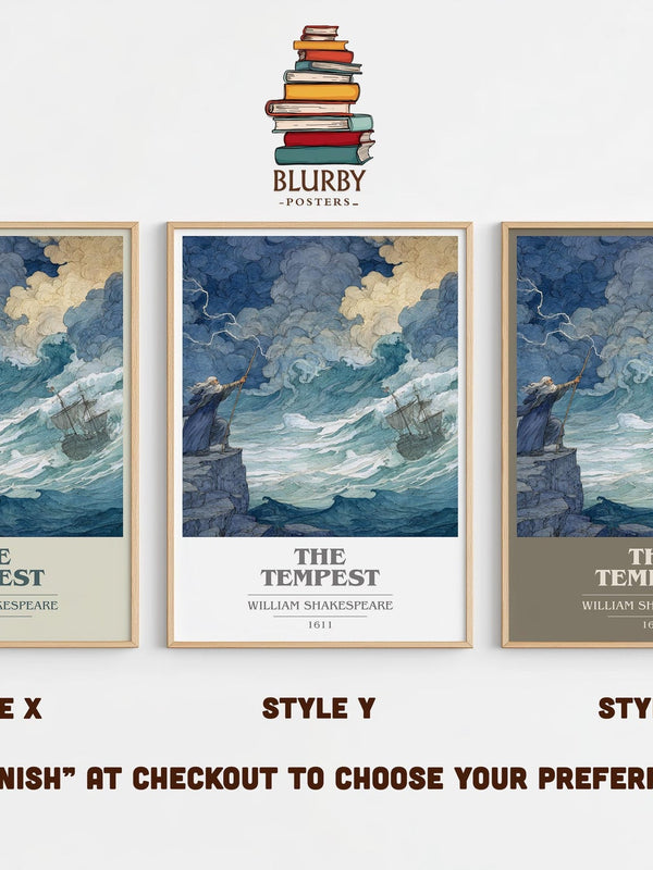 The Tempest book cover print in frame leaning in hallway – classic literature wall art
