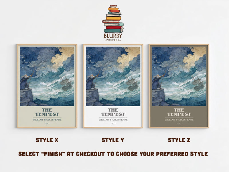The Tempest book cover print in frame leaning in hallway – classic literature wall art