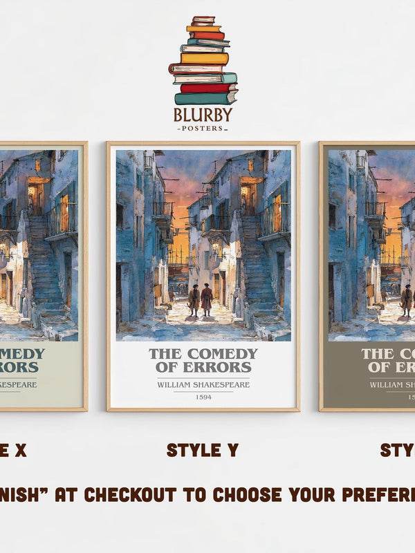 The Comedy of Errors book cover print in frame leaning in hallway – classic literature wall art