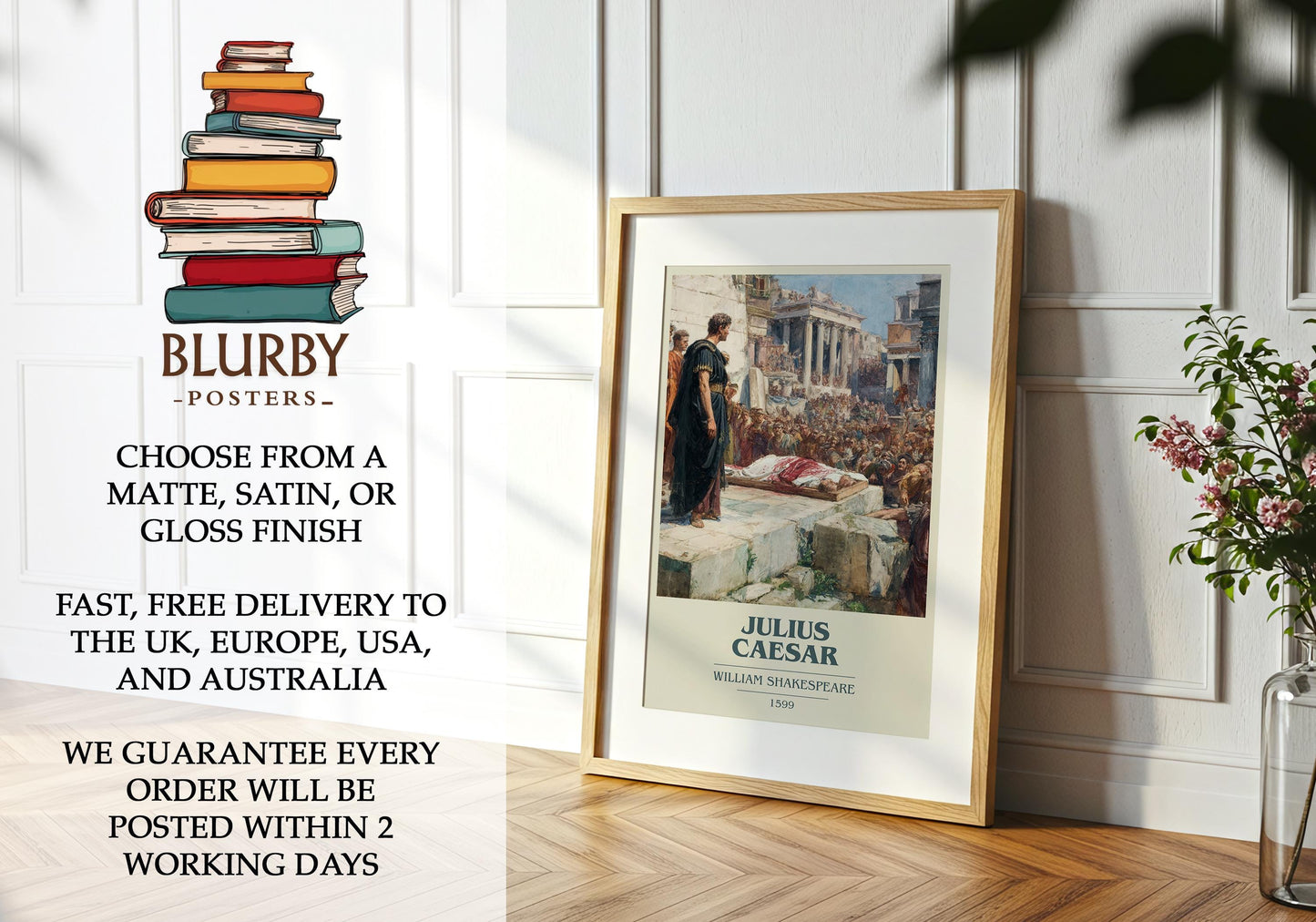 Julius Caeser by William Shakespeare | Book Poster | Literary Art Gift For Book Lover | Novel Inspired Wall Art | Free Delivery