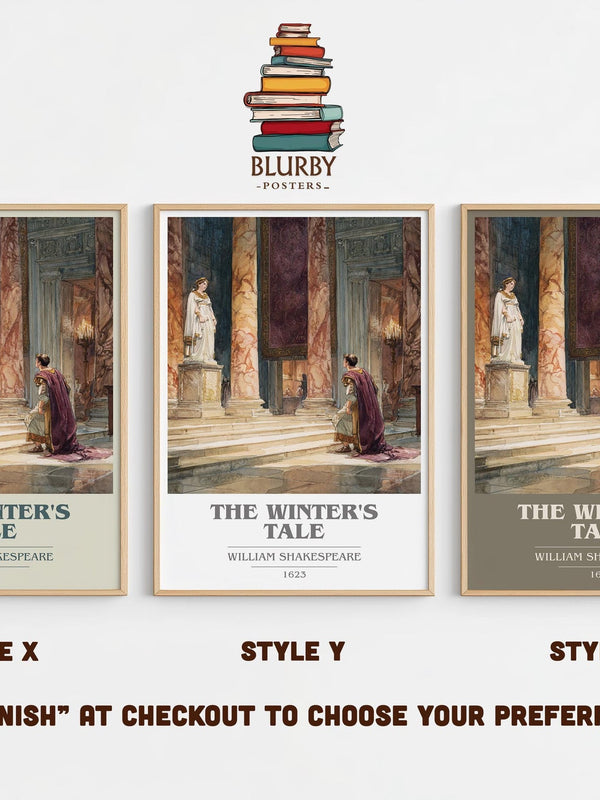 The Winter's Tale book cover print in frame leaning in hallway – classic literature wall art