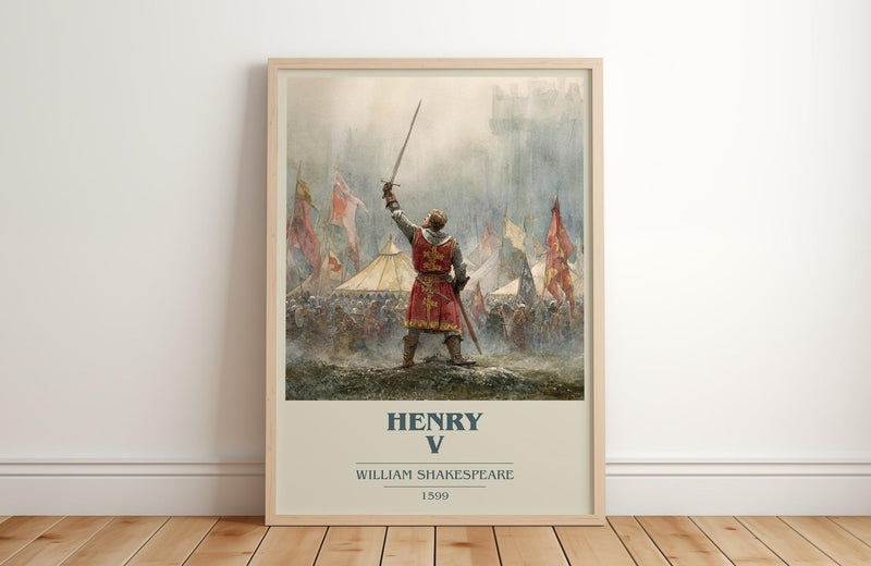 Henry V book cover print in frame leaning in hallway – classic literature wall art