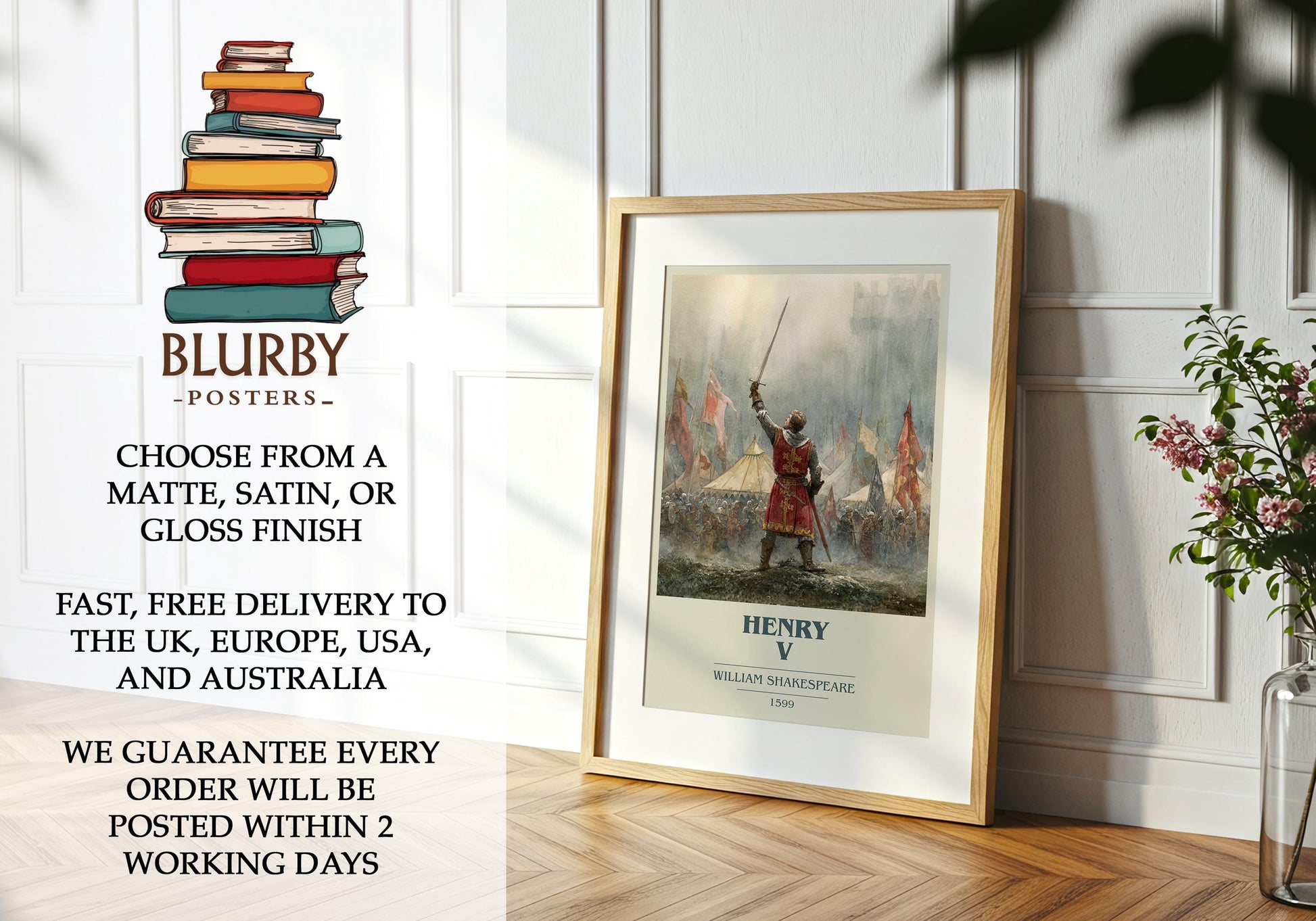 Henry The Fifth by William Shakespeare | Book Poster | Literary Art Gift For Book Lover | Novel Inspired Wall Art | Free Delivery