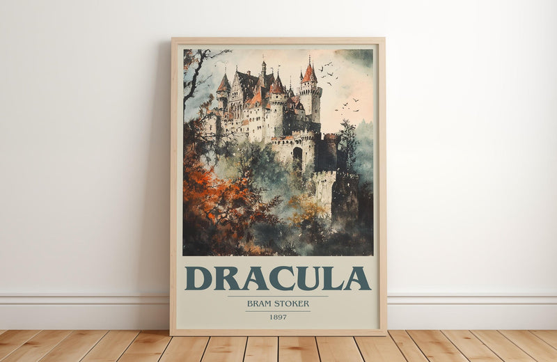 Dracula book cover print in frame leaning in hallway – gothic wall art