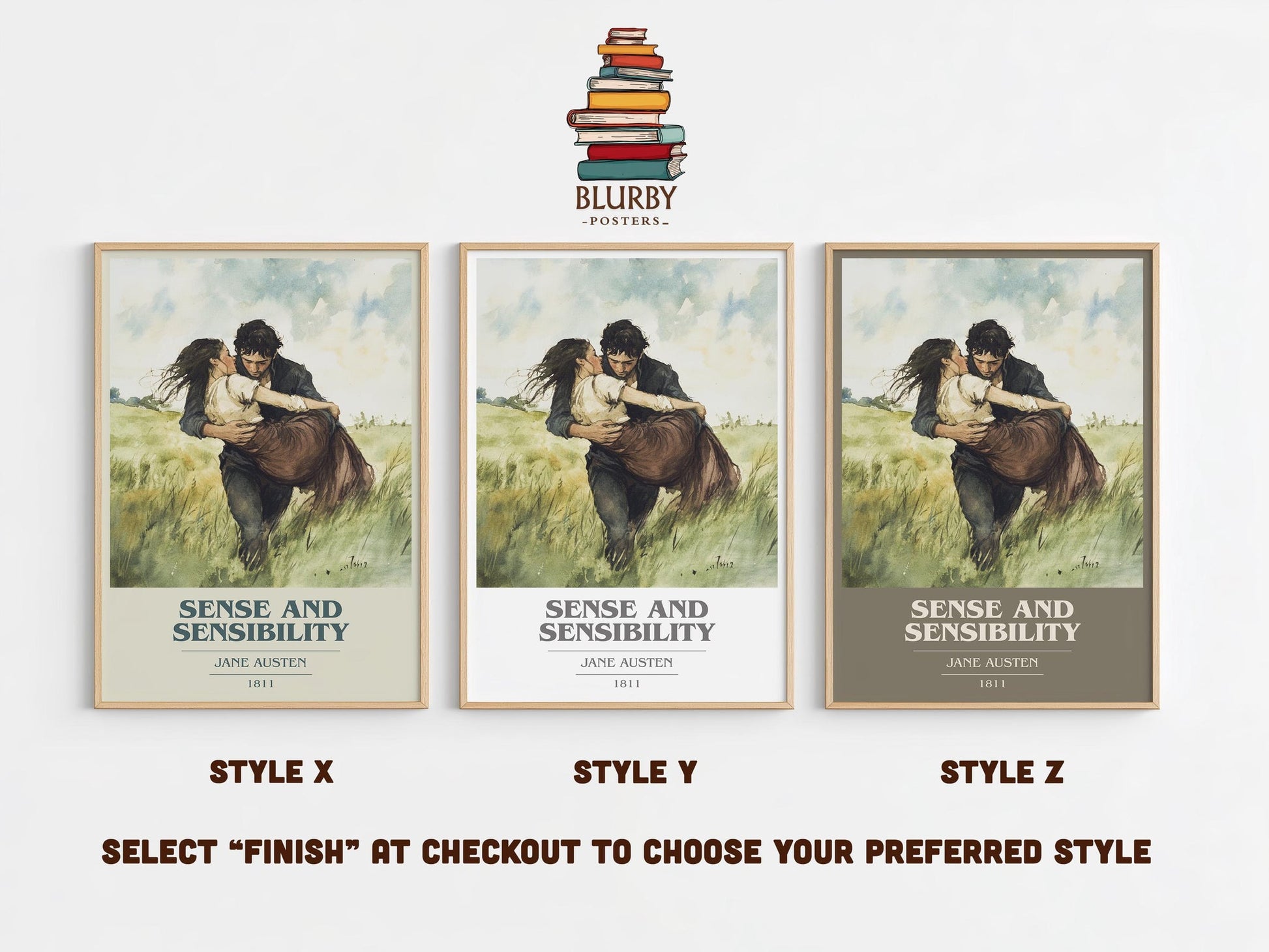 Sense and Sensibility book cover poster colour and style options – Jane Austen book art