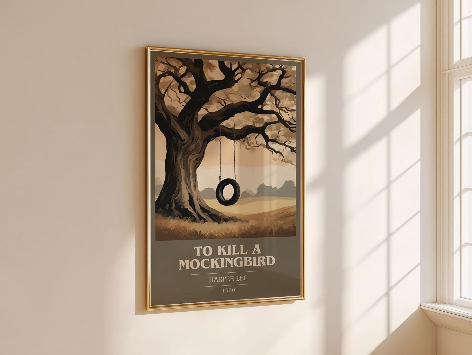 To Kill A Mockingbird book cover print framed by window – literary home decor