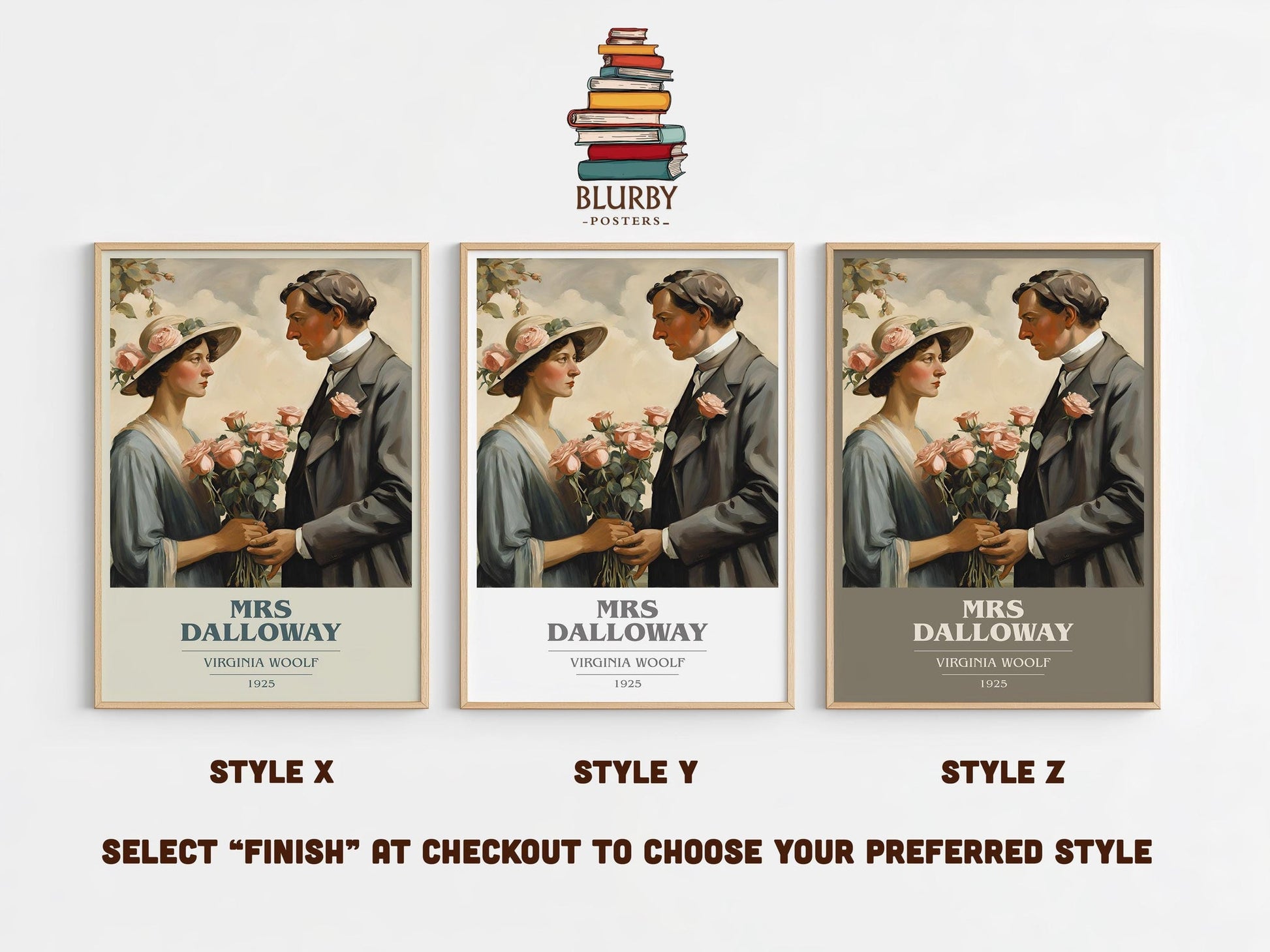 Mrs Dalloway book cover print in frame leaning in hallway – literary fiction wall art