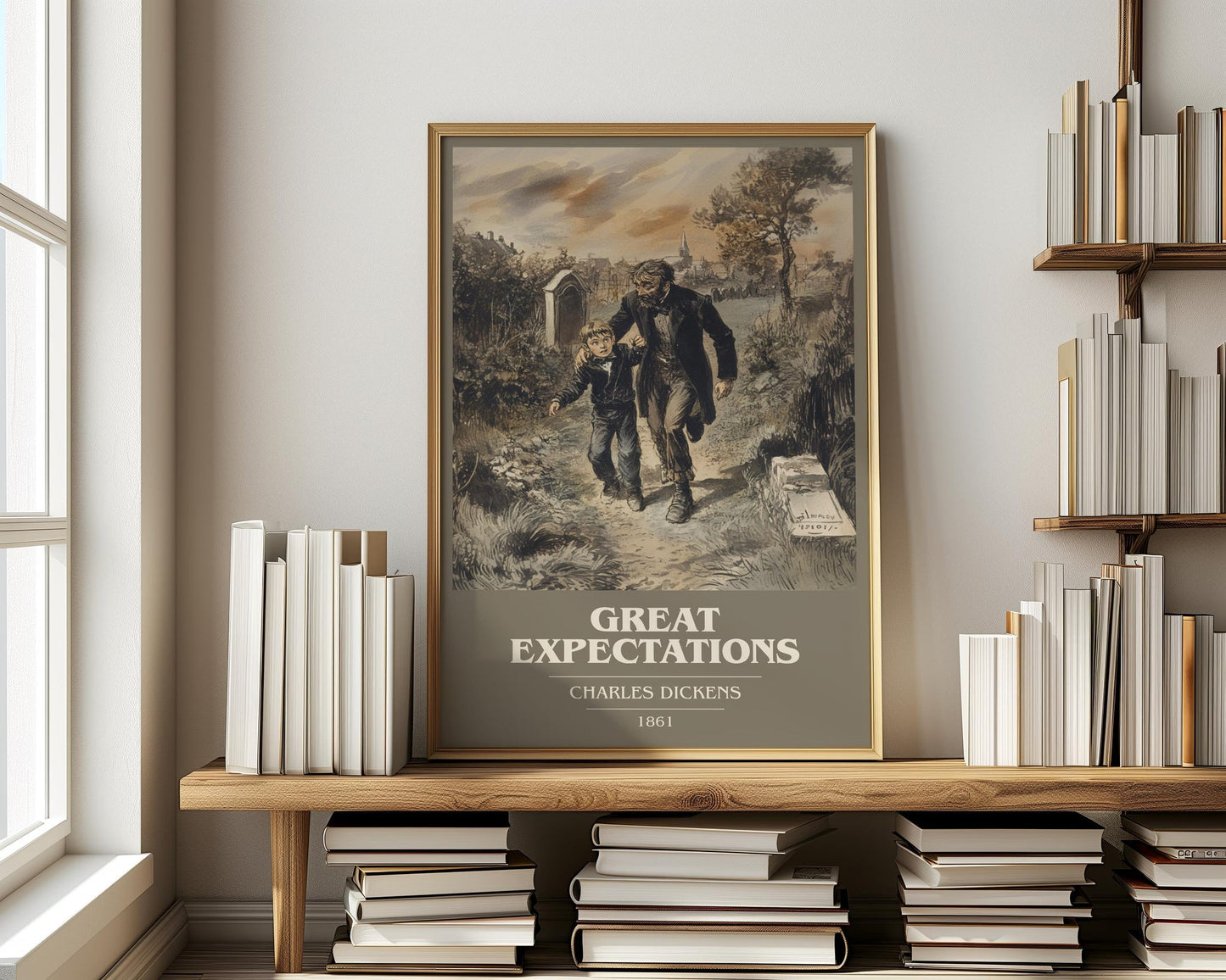 Great Expectations book cover print on bookshelf – Charles Dickens fan gift