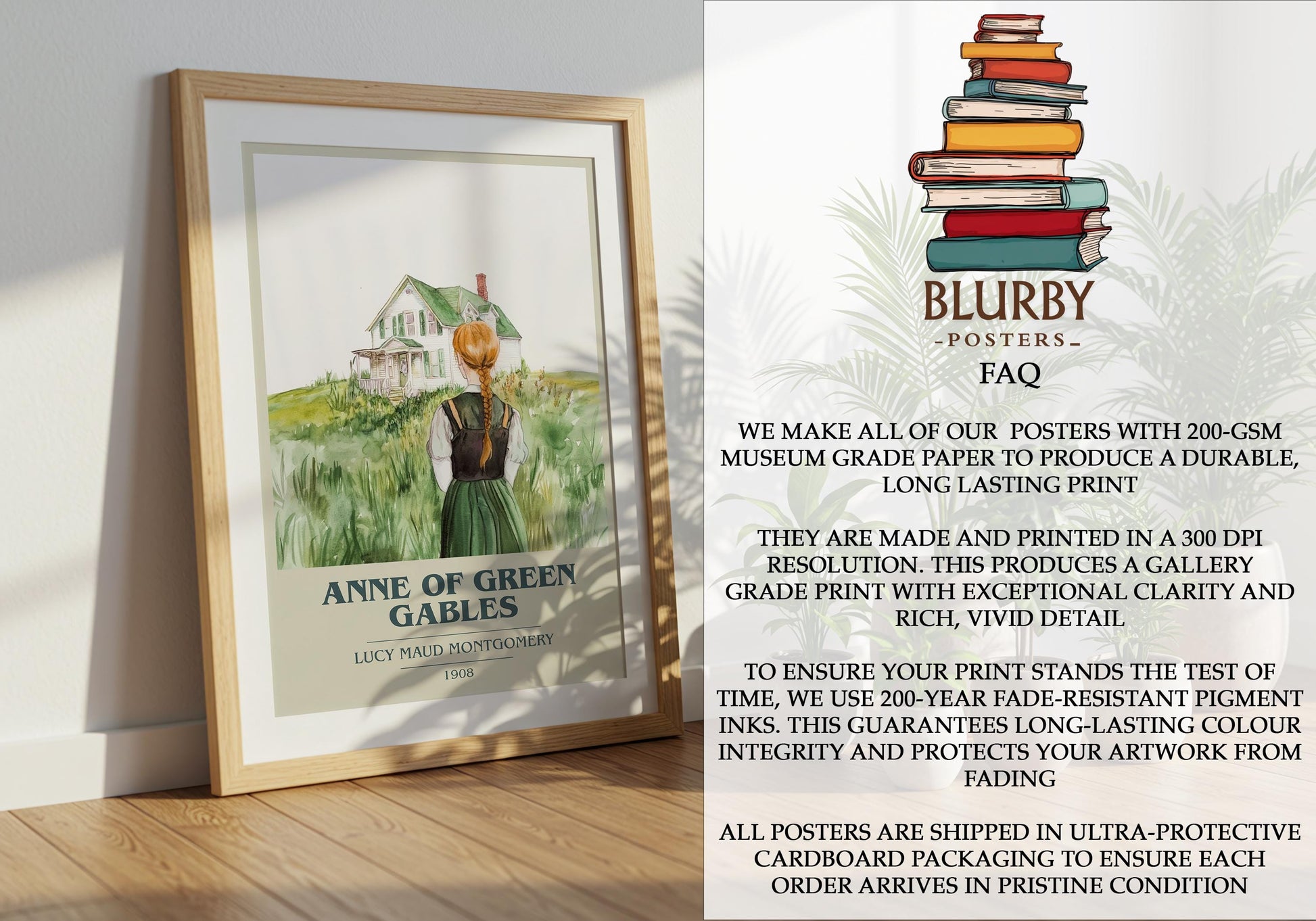 Anne of Green Gables by Lucy Maud Montgomery Descriptive Poster Print. Free Delivery Wall Art Author & Blurb Book Artwork Novel
