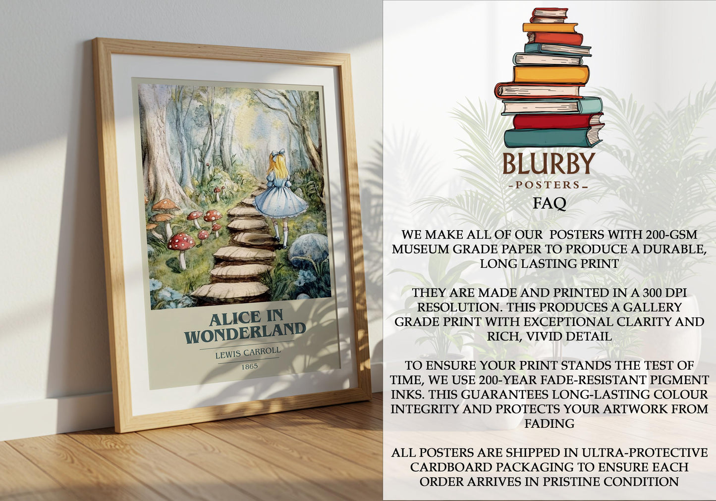 Alice's Adventures in Wonderland by Lewis Carroll Descriptive Poster Print. Free Delivery Wall Art Author & Blurb Book Artwork Novel