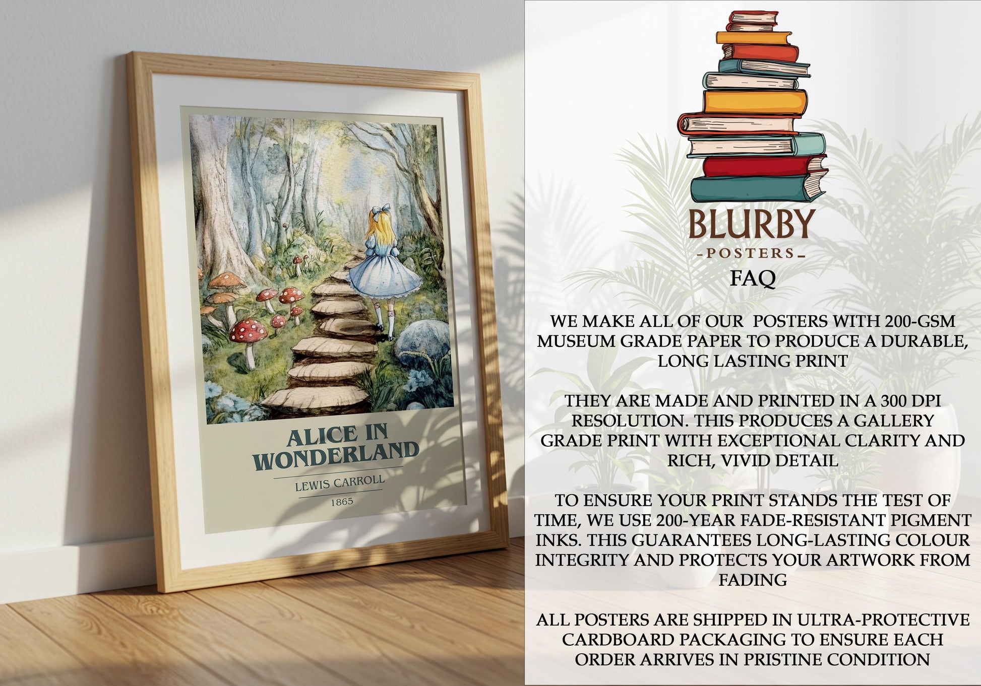 Alice's Adventures in Wonderland by Lewis Carroll Descriptive Poster Print. Free Delivery Wall Art Author & Blurb Book Artwork Novel