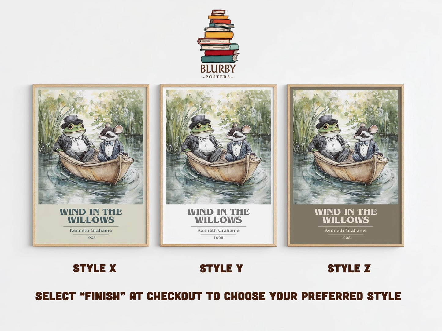 The Wind in the Willows book cover poster colour and style options – Kenneth Grahame book art