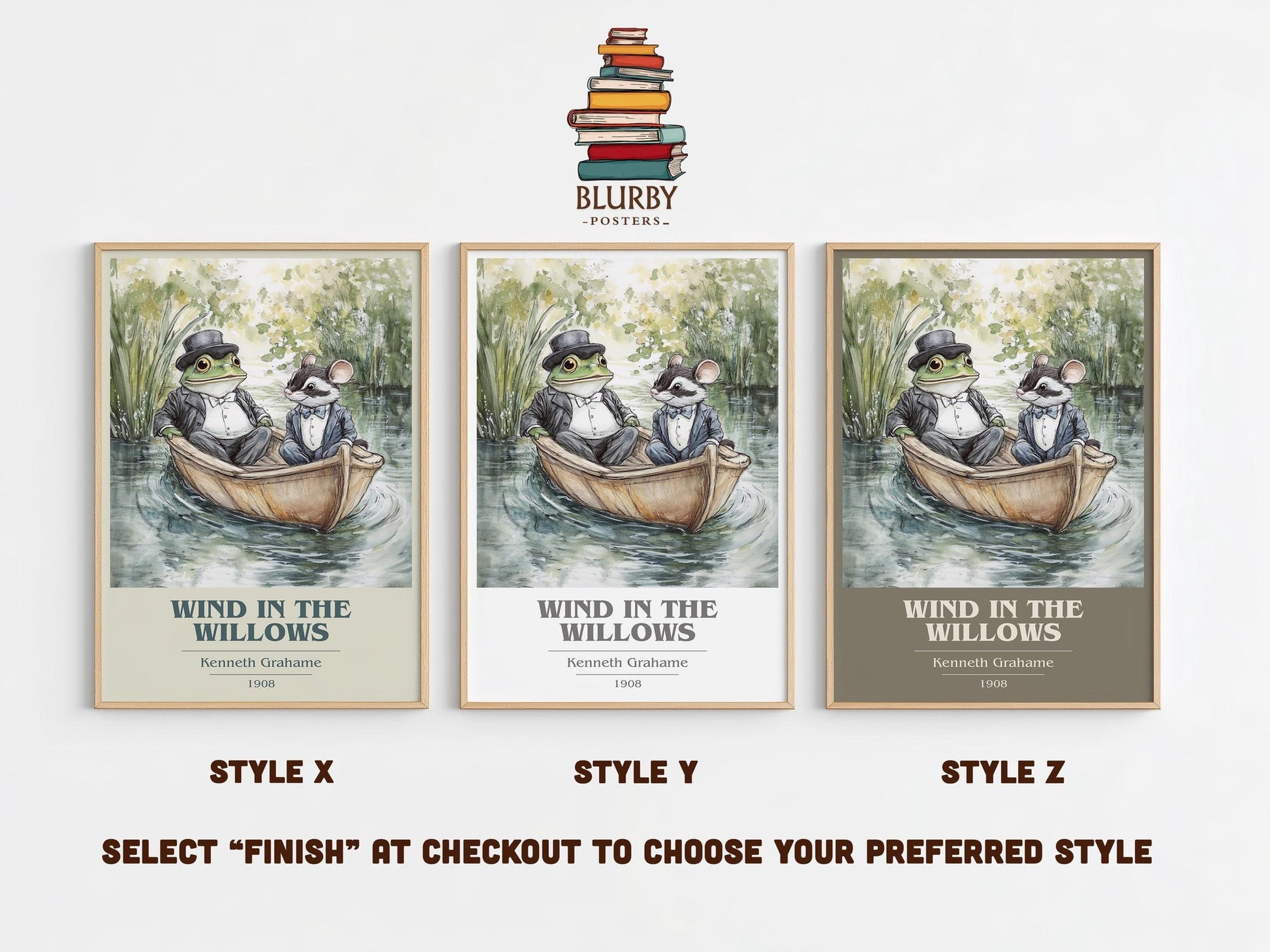 The Wind in the Willows book cover poster colour and style options – Kenneth Grahame book art