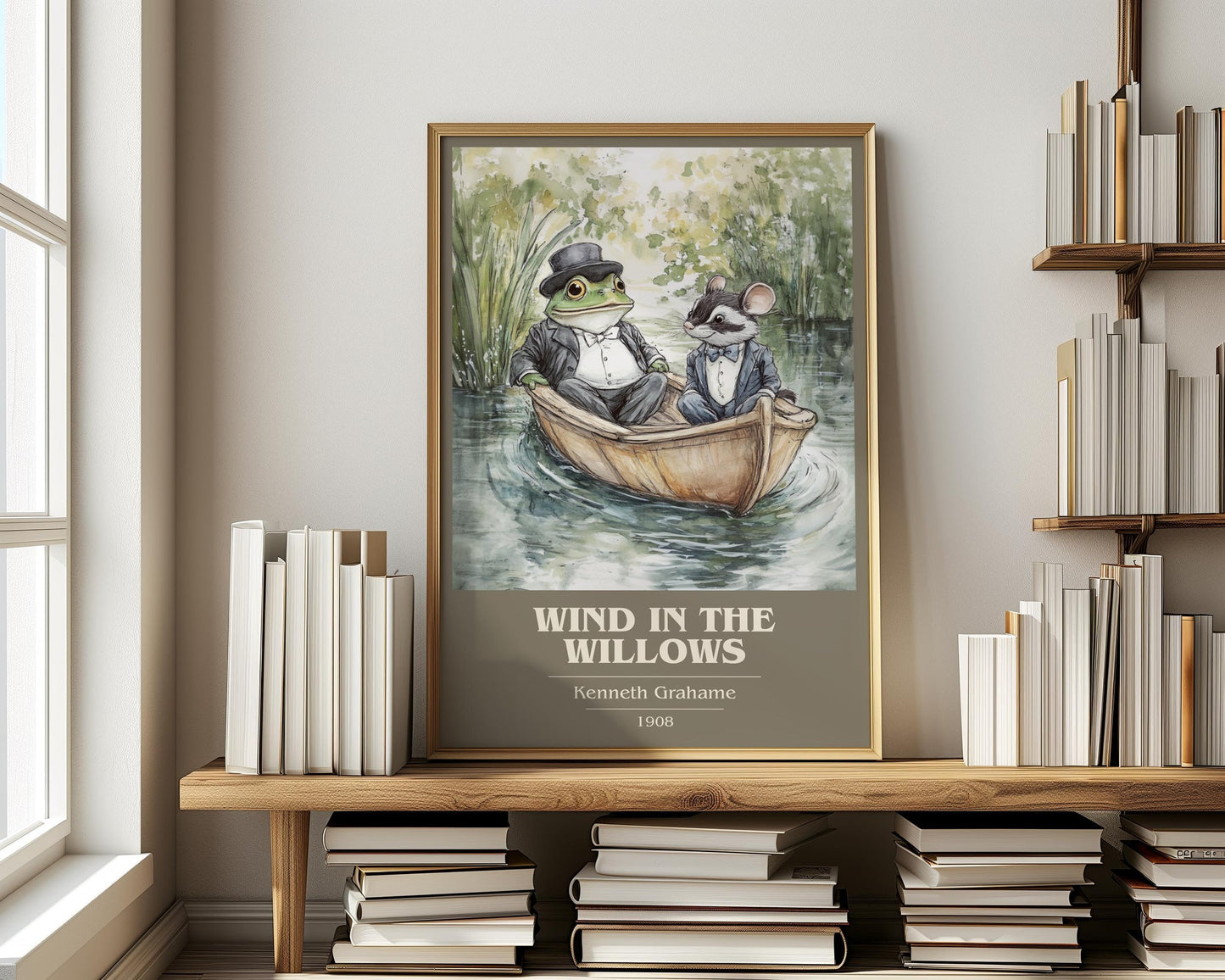 The Wind in the Willows book cover print on bookshelf – Kenneth Grahame fan gift
