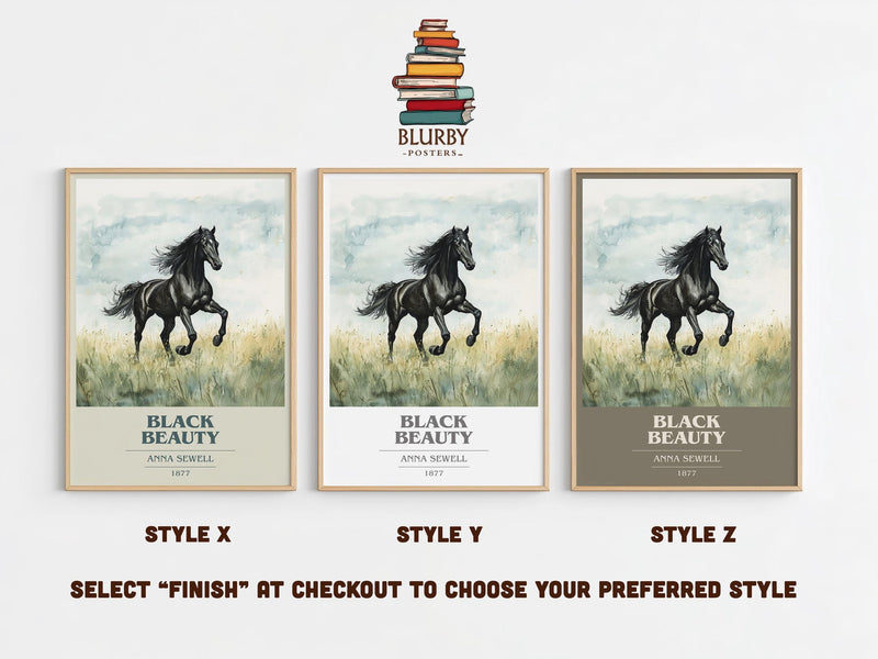 Black Beauty book cover print in frame leaning in hallway – classic literature wall art