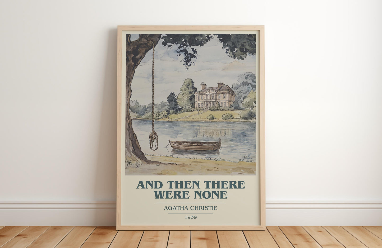 And Then There Were None book cover print in frame leaning in hallway – mystery wall art