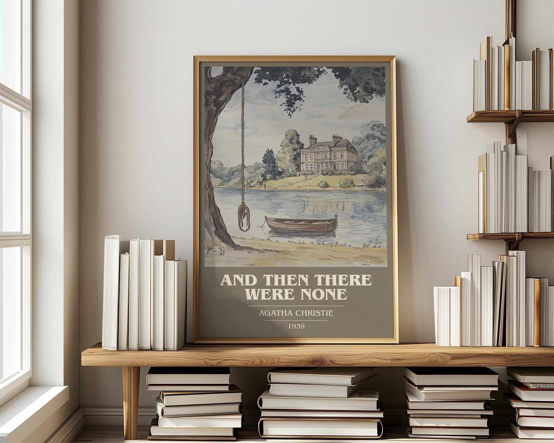 And Then There Were None book cover print on bookshelf – Agatha Christie fan gift