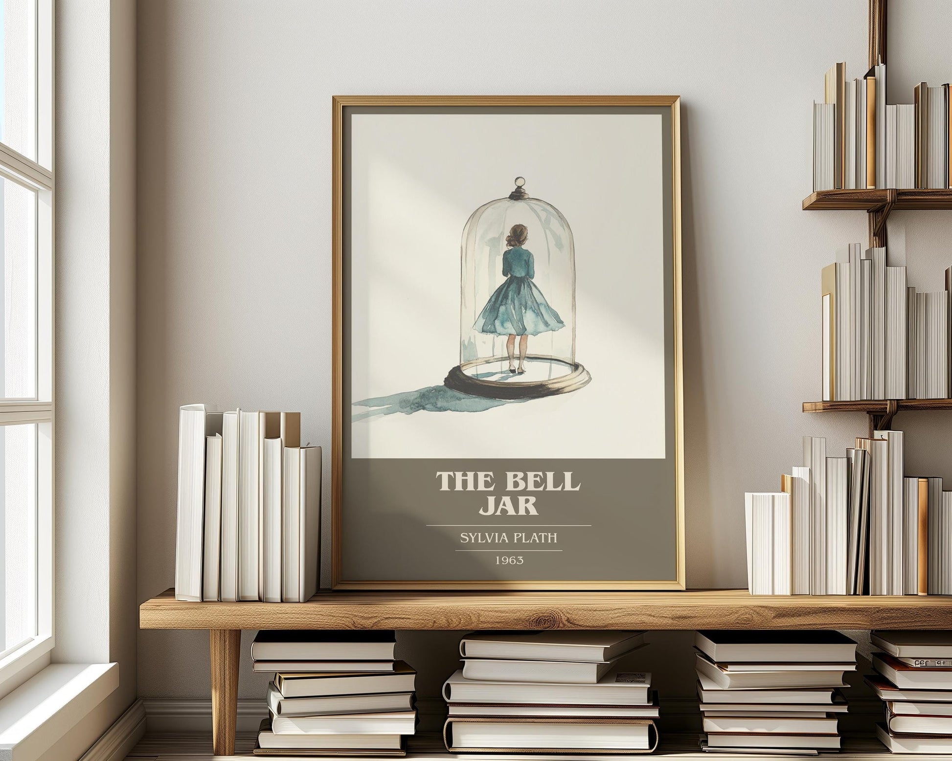 The Bell Jar book cover print on bookshelf – Sylvia Plath fan gift