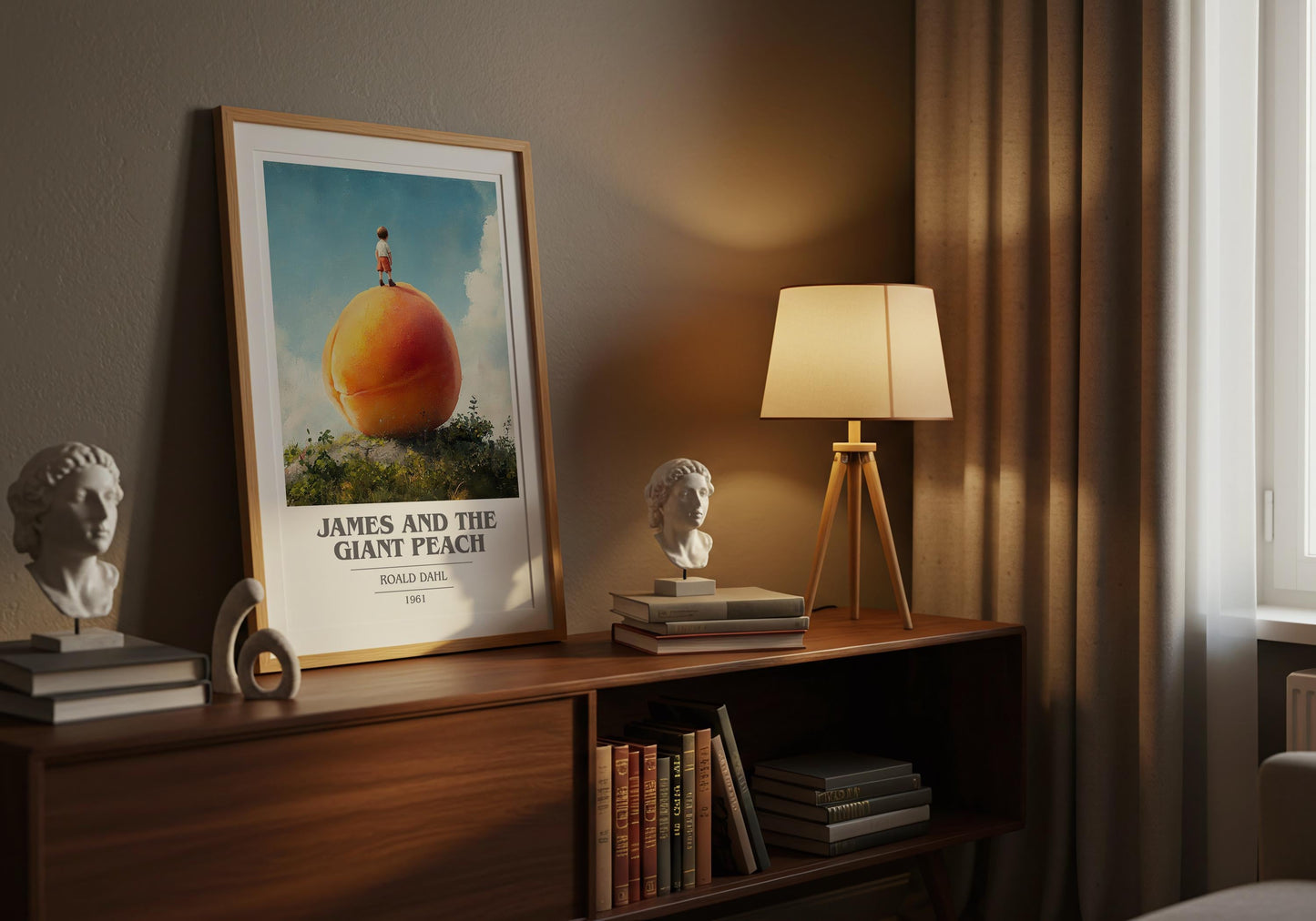 James and the Giant Peach by Roald Dahl Descriptive Poster Print. Free Delivery Wall Art Author & Blurb Book Artwork Novel