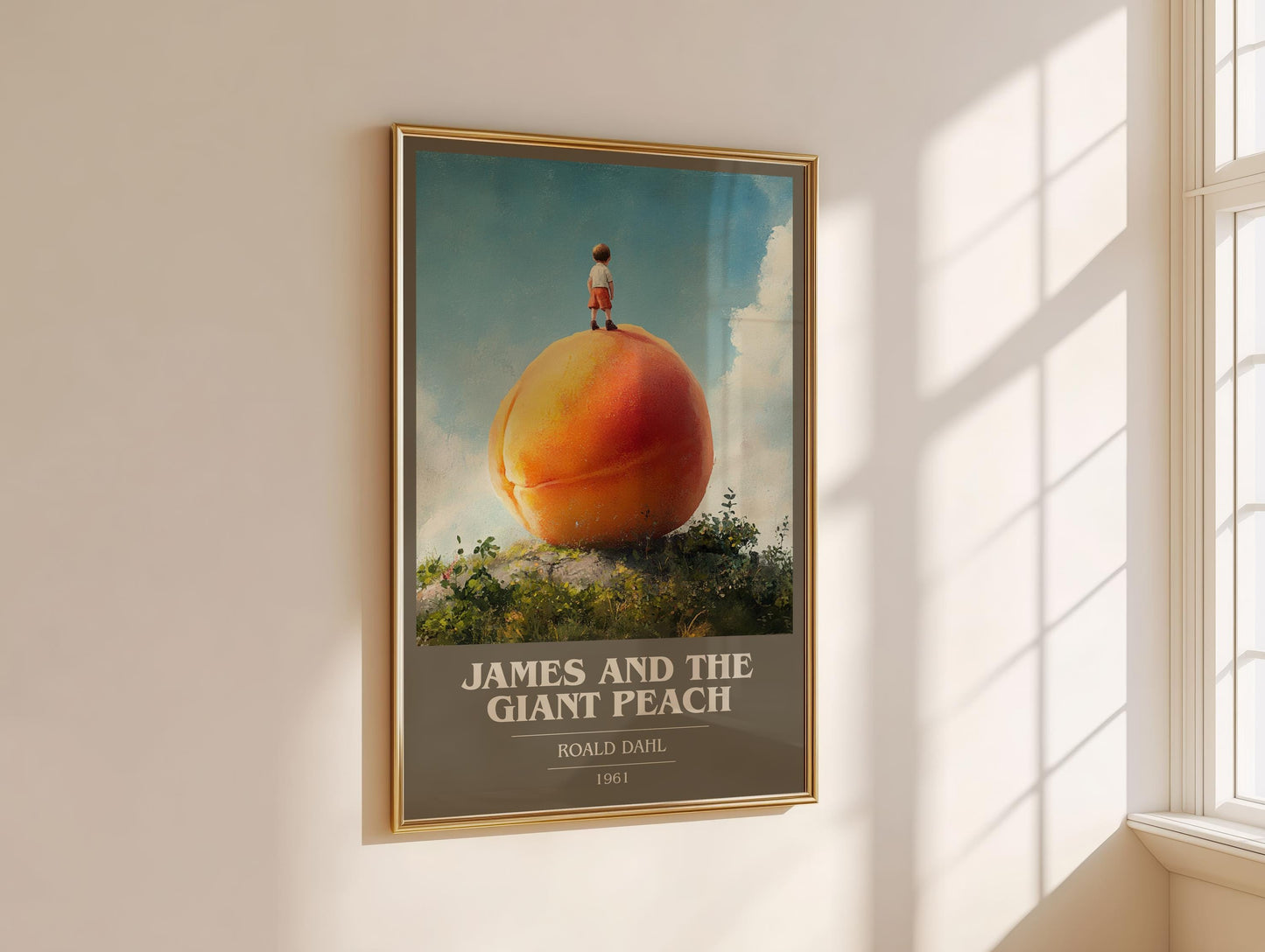 James and the Giant Peach by Roald Dahl Descriptive Poster Print. Free Delivery Wall Art Author & Blurb Book Artwork Novel