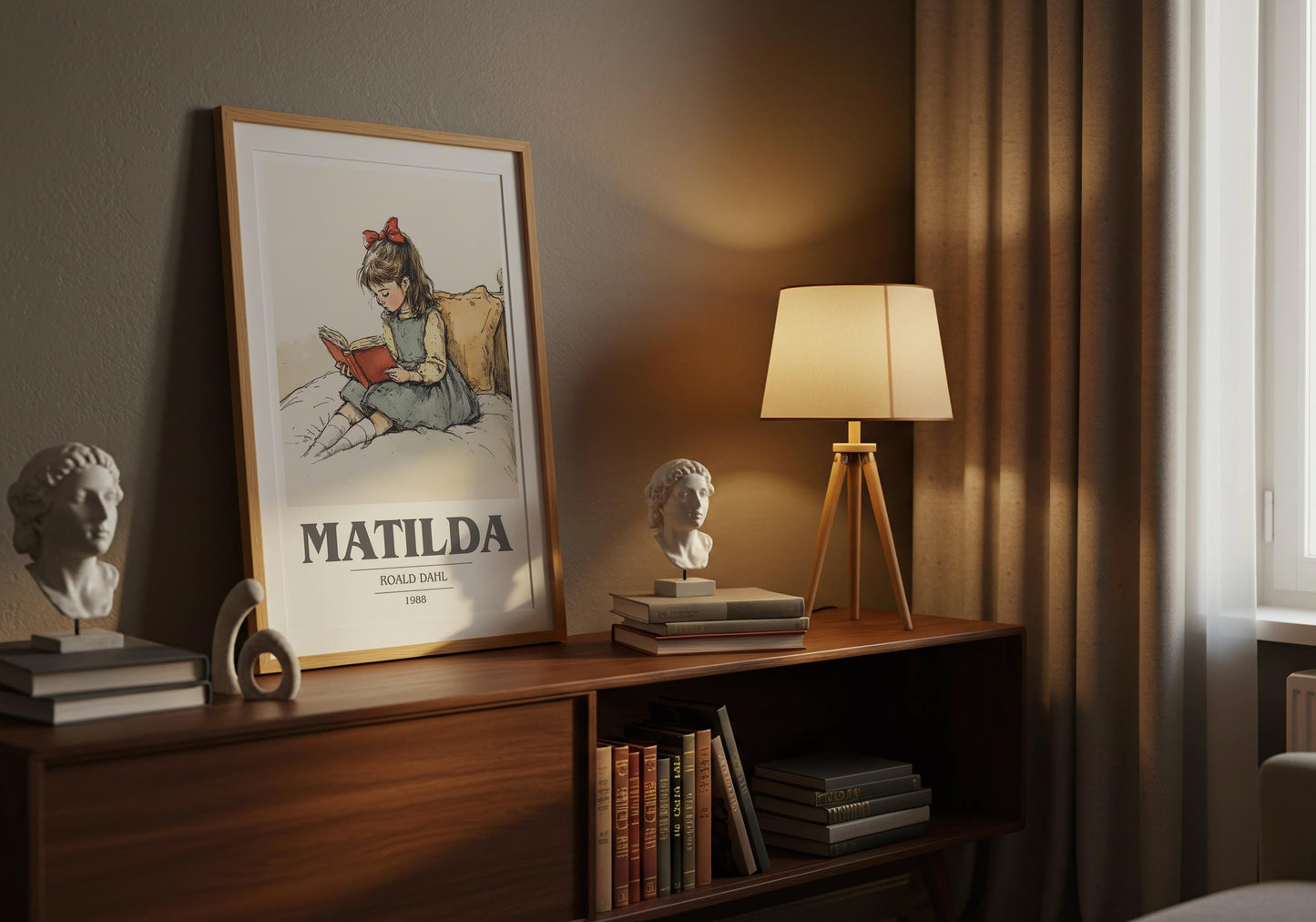Matilda by Roald Dahl Descriptive Poster Print. Free Delivery Wall Art Author & Blurb Book Artwork Novel
