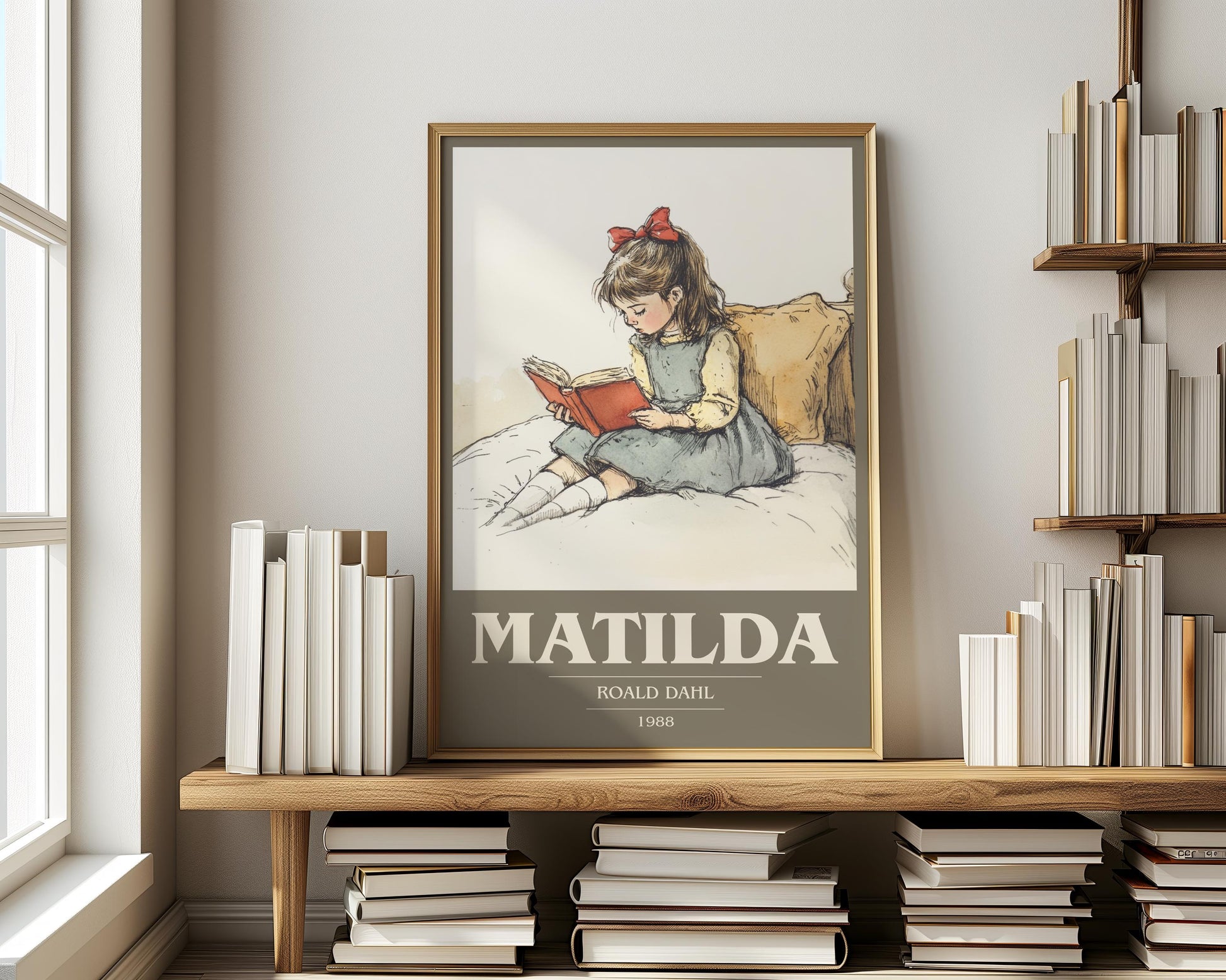 Matilda by Roald Dahl Descriptive Poster Print. Free Delivery Wall Art Author & Blurb Book Artwork Novel