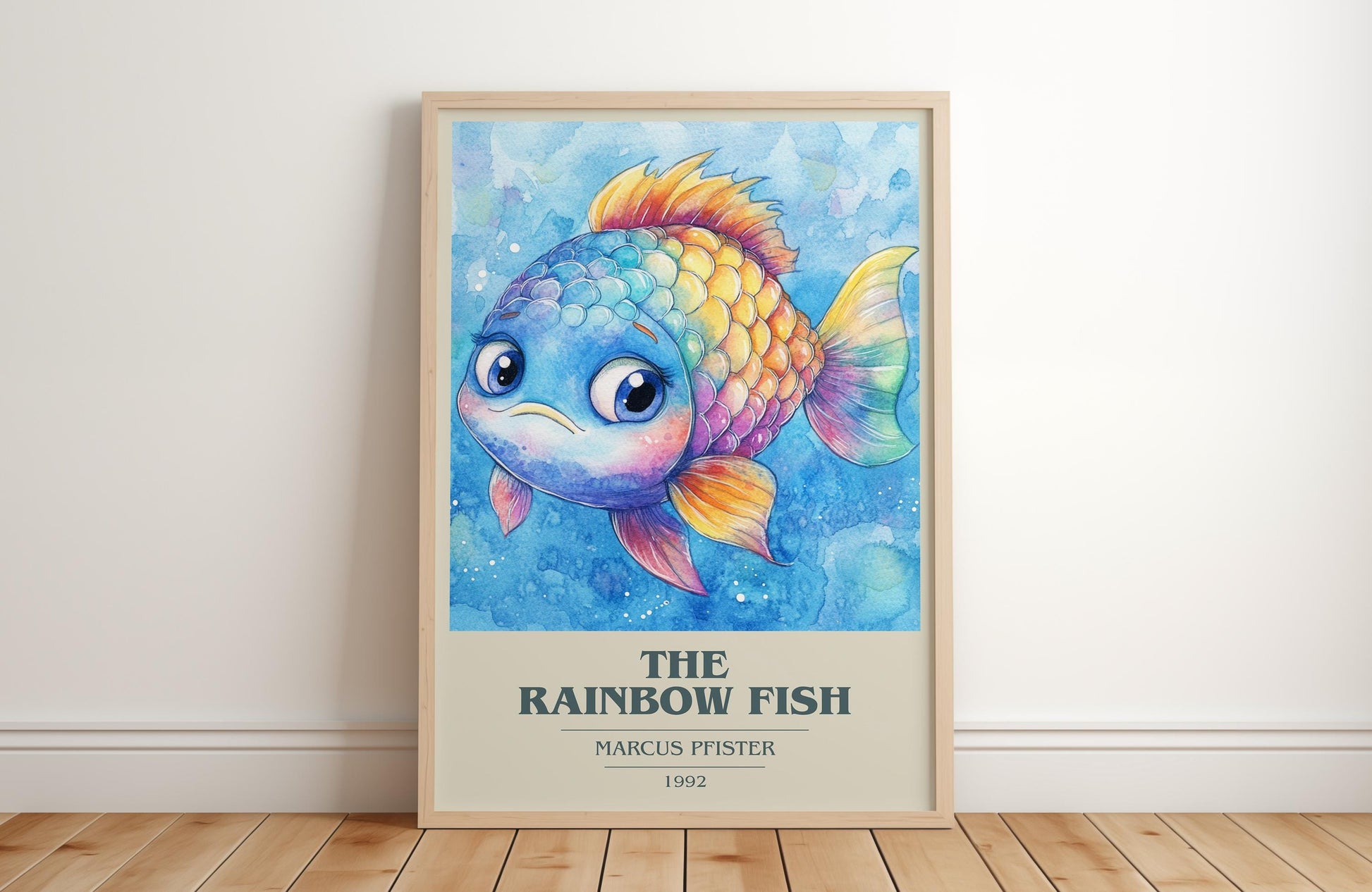 The Rainbow Fish by Marcus Pfister Descriptive Poster Print. Free Delivery Wall Art Author & Blurb Book Artwork Novel