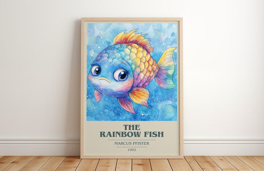 The Rainbow Fish by Marcus Pfister Descriptive Poster Print. Free Delivery Wall Art Author & Blurb Book Artwork Novel