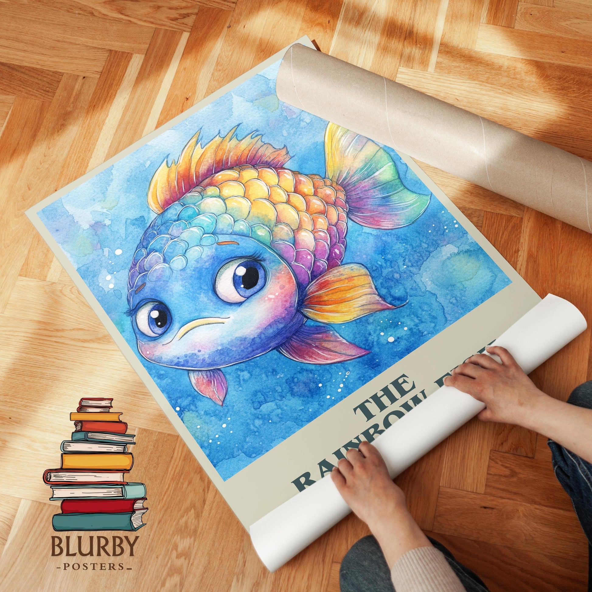 The Rainbow Fish by Marcus Pfister Descriptive Poster Print. Free Delivery Wall Art Author & Blurb Book Artwork Novel