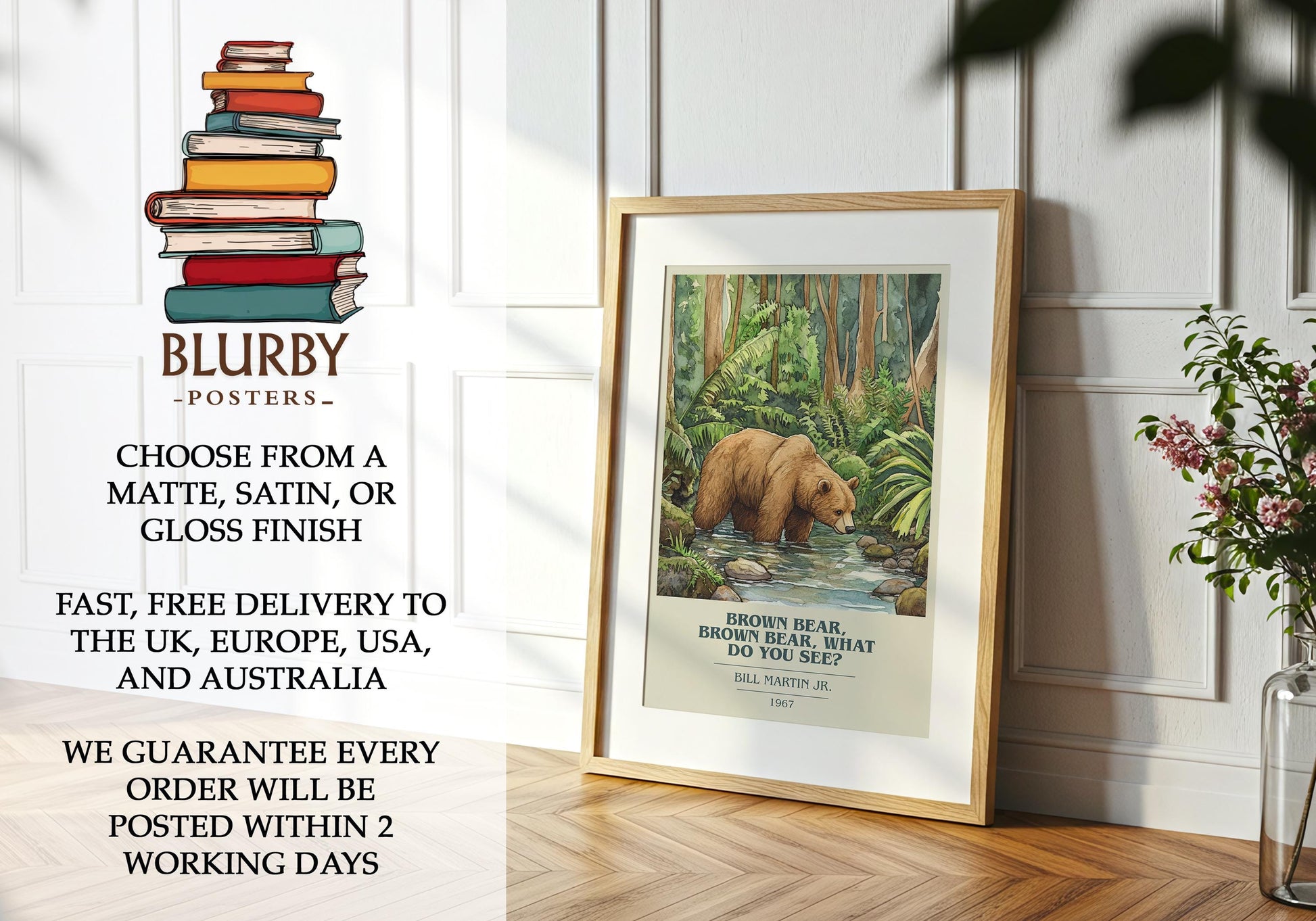 Brown Bear What Do You See? by Bill Martin Jr Descriptive Poster Print. Free Delivery Wall Art Author & Blurb Book Artwork Novel
