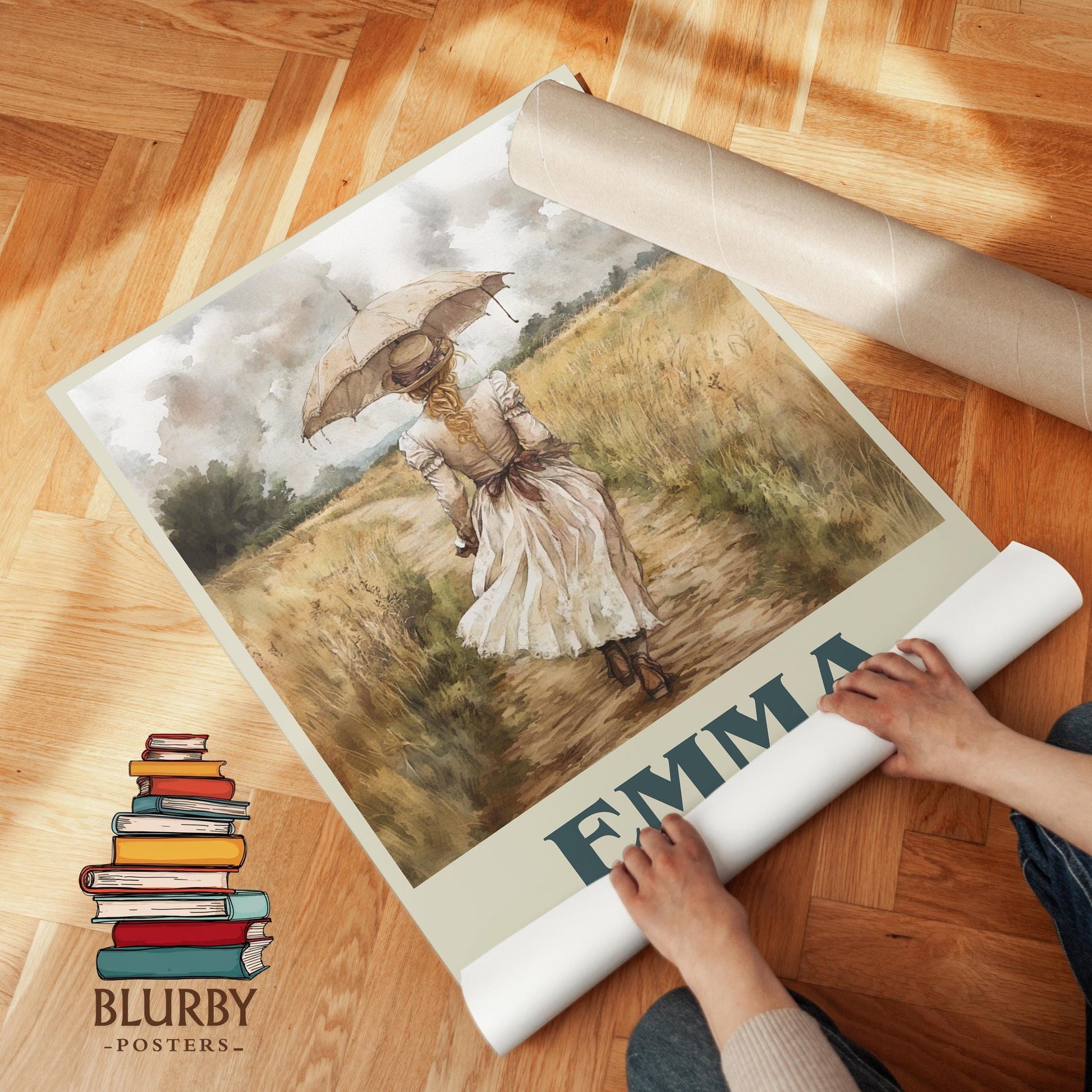 Emma book poster packaging – museum-quality print rolled in protective tube