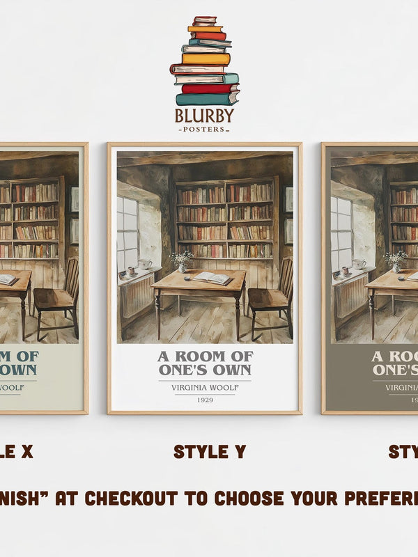 A Room Of One's Own book cover print in frame leaning in hallway – non fiction wall art