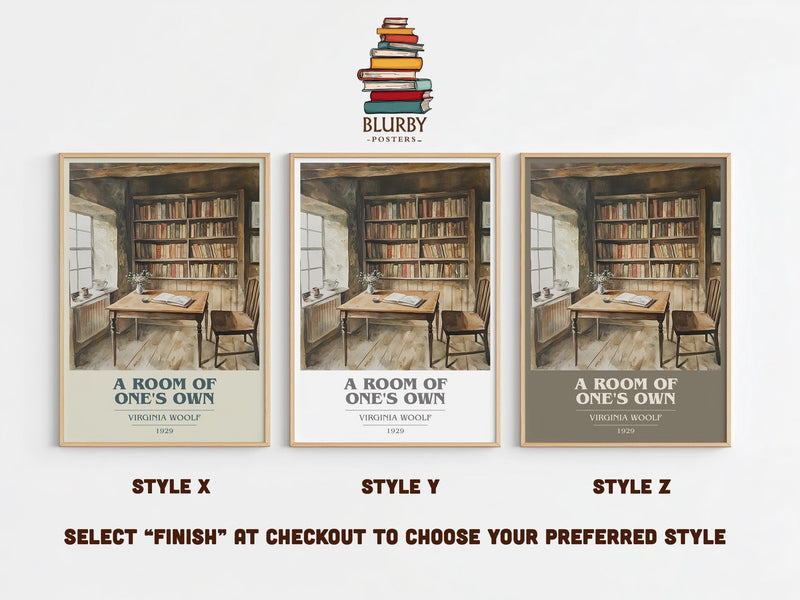 A Room Of One's Own book cover print in frame leaning in hallway – non fiction wall art
