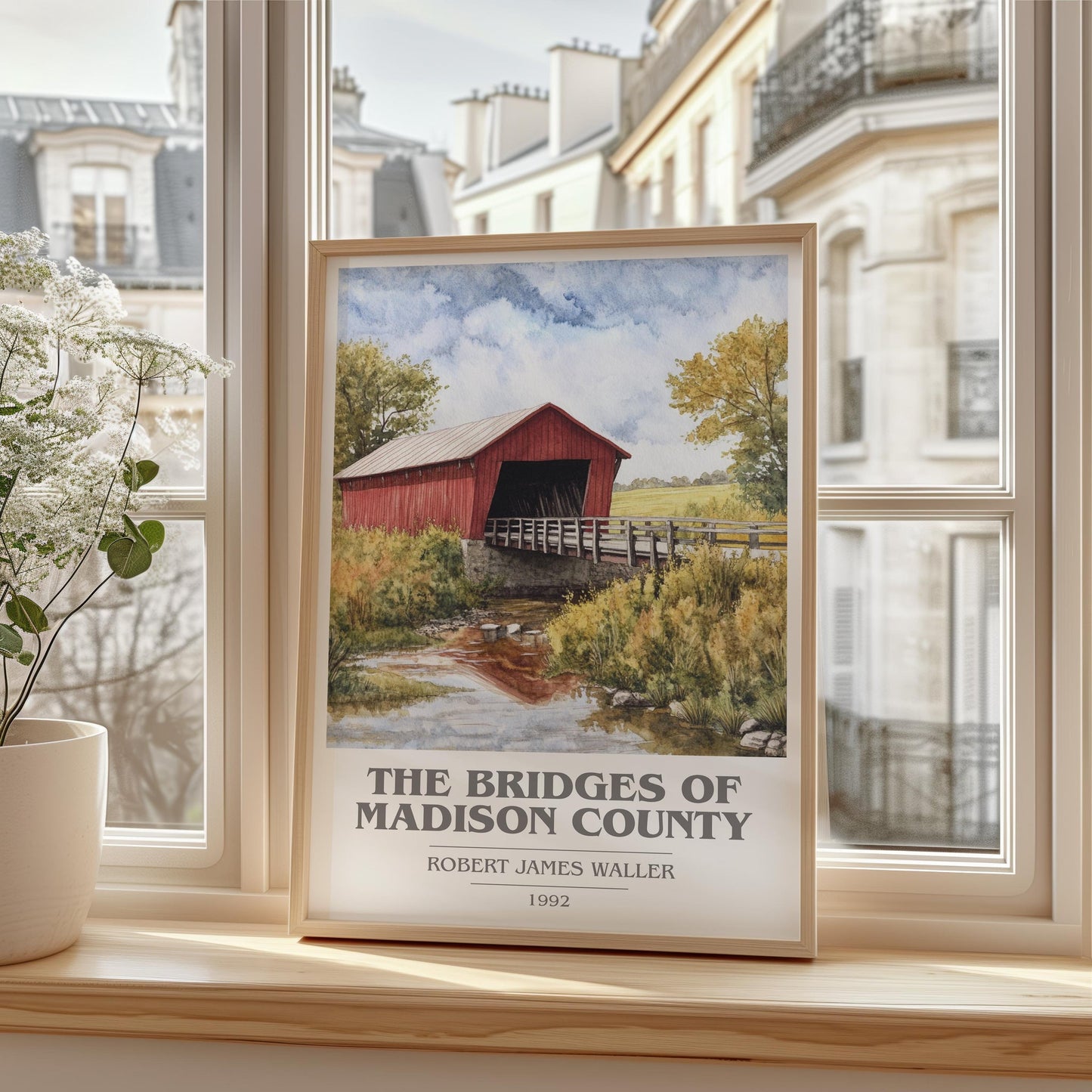 The Bridges of Madison County book cover print framed by window – literary home decor