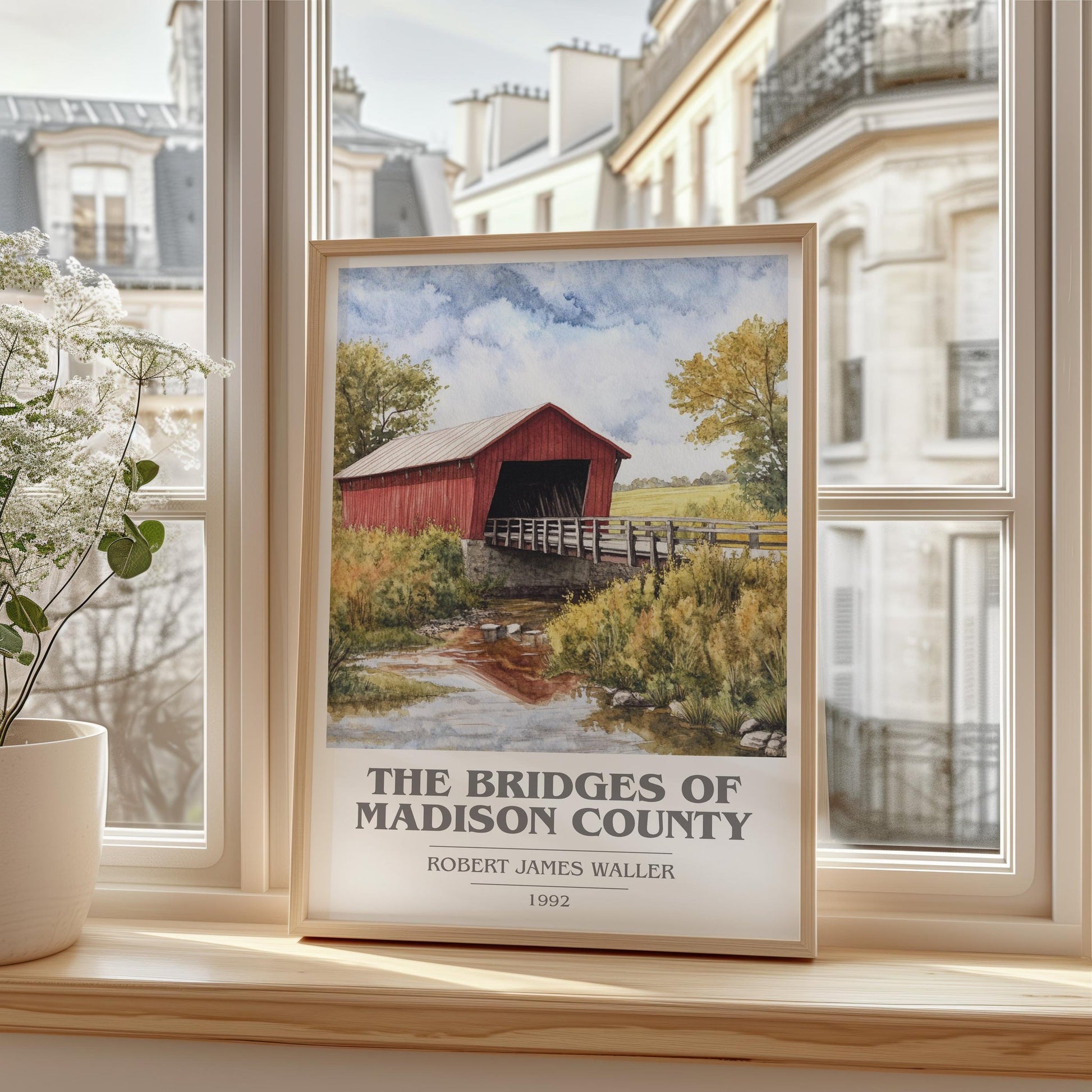 The Bridges of Madison County book cover print framed by window – literary home decor