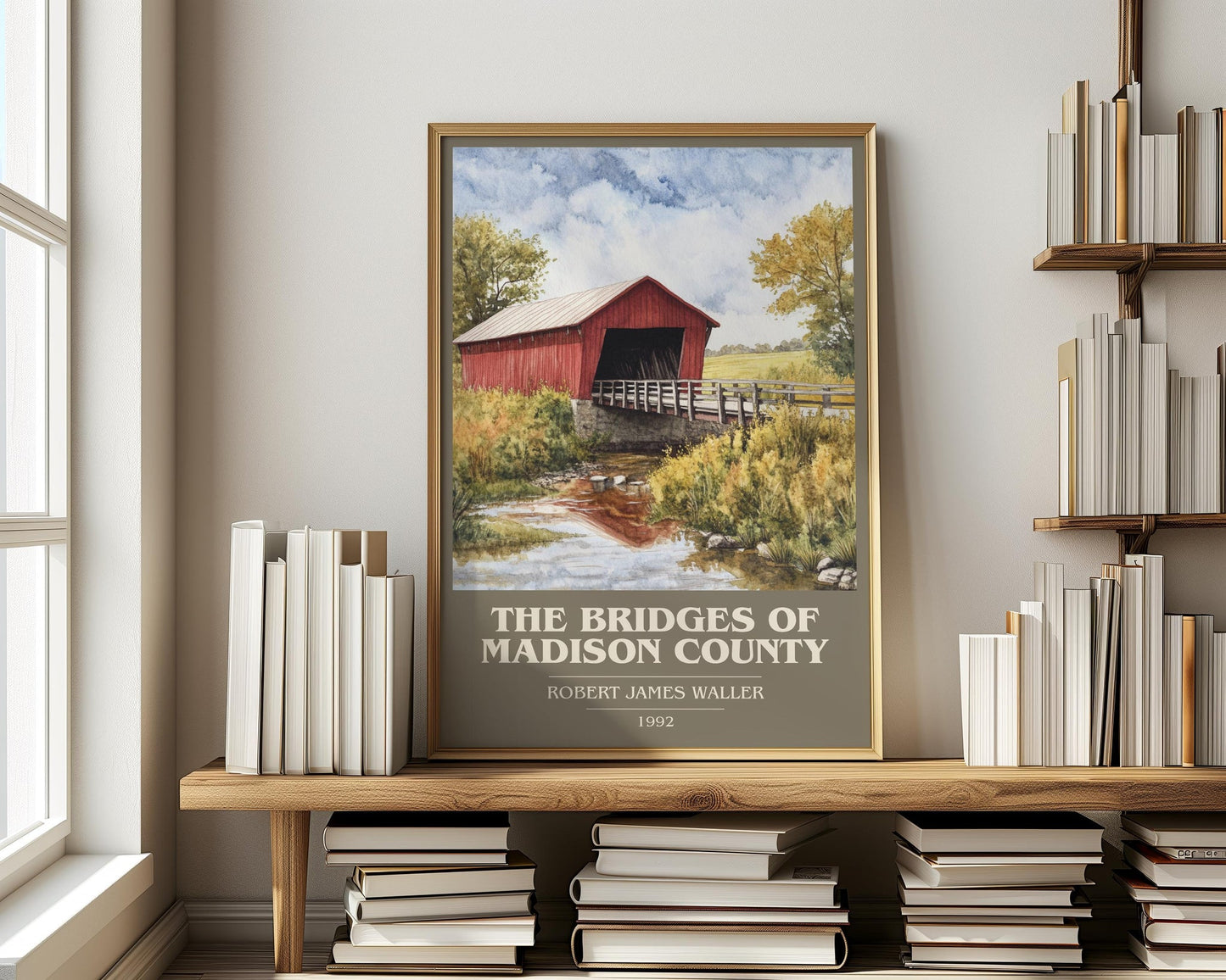 The Bridges of Madison County book cover print on bookshelf – Robert James Waller fan gift